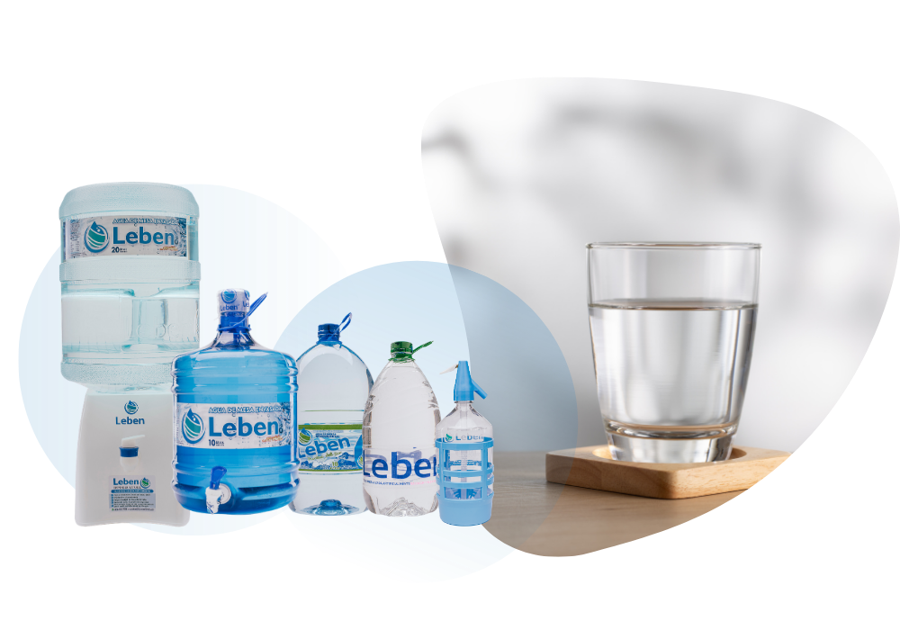 Línea de productos Leben y vaso de agua